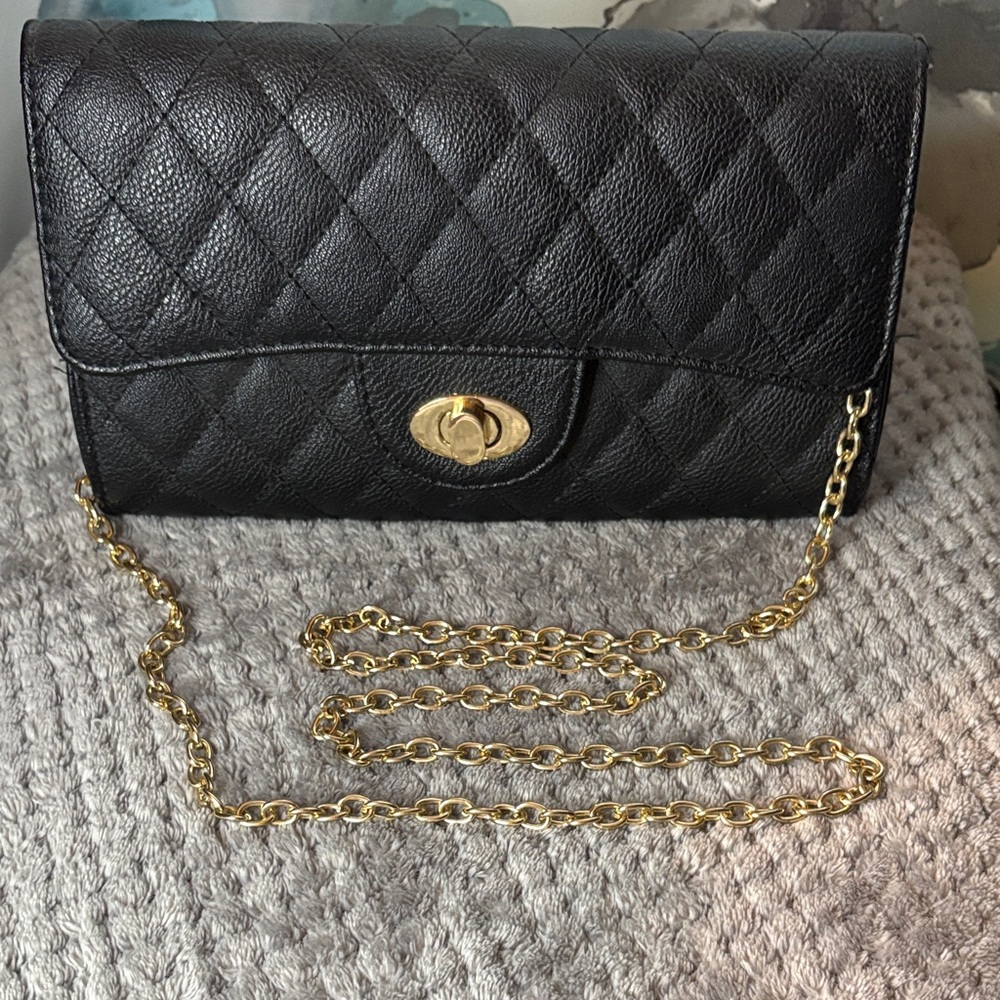 Black Quilted Faux Leather Chain Bag